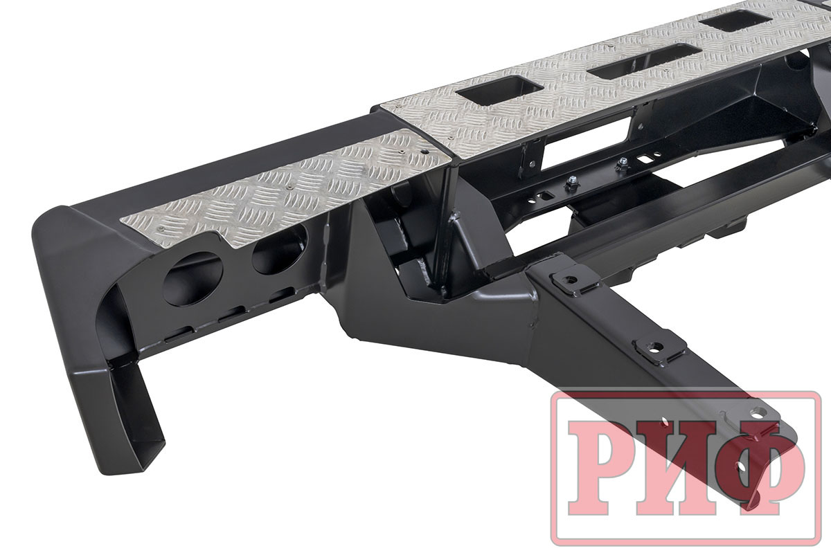 картинка Бампер задний РИФ для ГАЗ Соболь с площ. под лебёдку, квадратом под фаркоп и фонарями