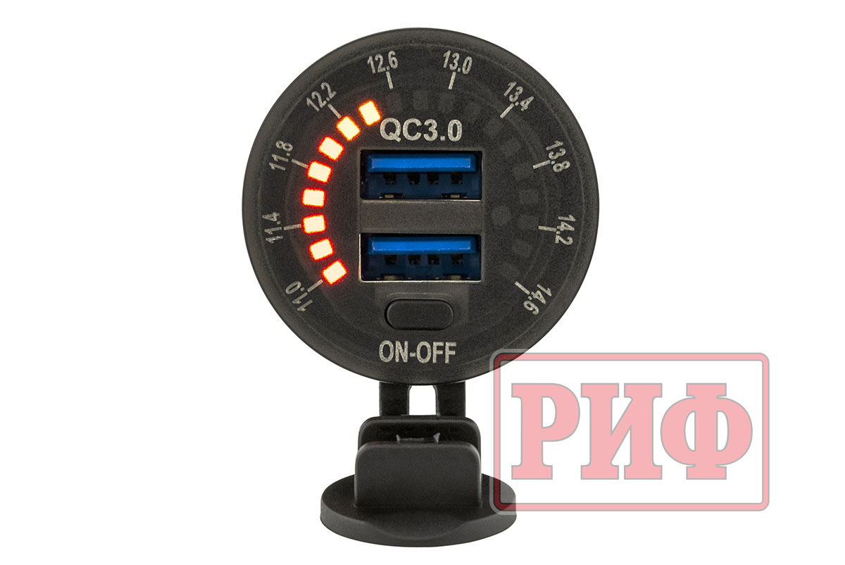 картинка Розетка USB 2 QC 3.0 с вольтметром 