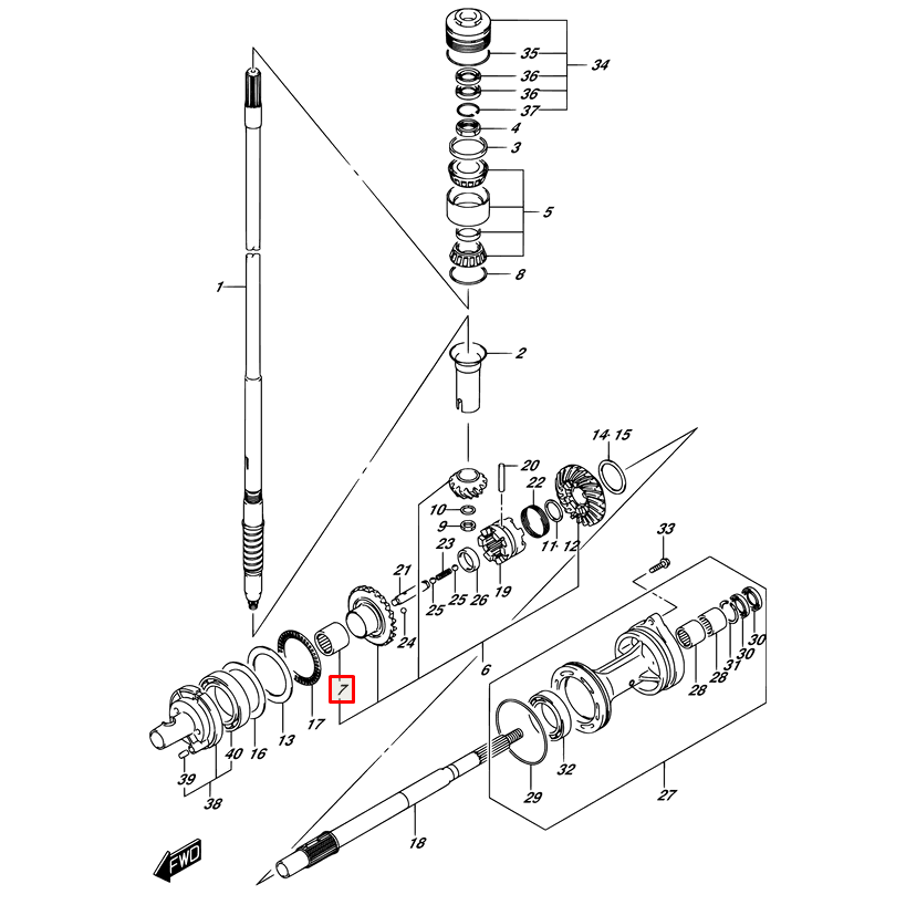 Подшипник игольчатый Yamaha 60-90,F40-100 (09263-25067) (25x32x26) (WUHU)