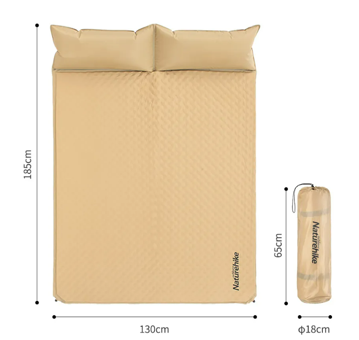 картинка Коврик самонадувающийся с подушкой Naturehike, 185х130х2,5 см, двойной, желтый