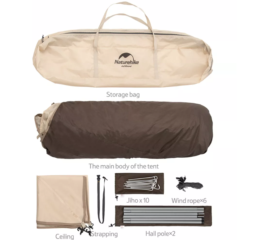 картинка Палатка Naturehike Ango 3-местная, быстросборная, алюминиевый каркас, тент, бежевая
