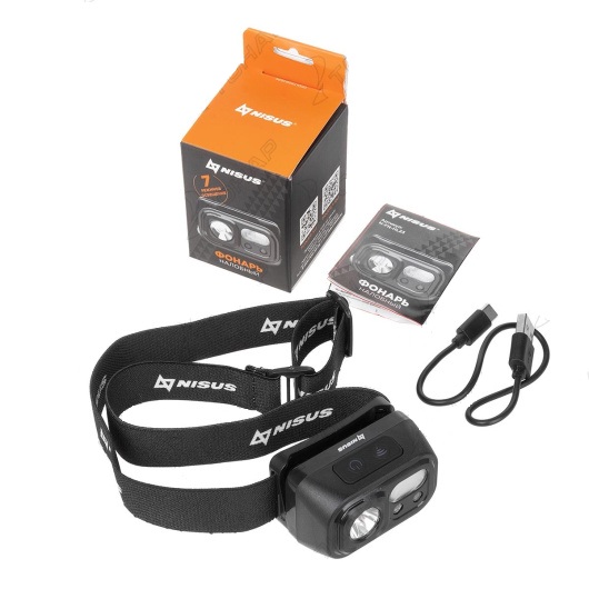 картинка Фонарь налобный NISUS сенсорный 200 LM, IP44, USB