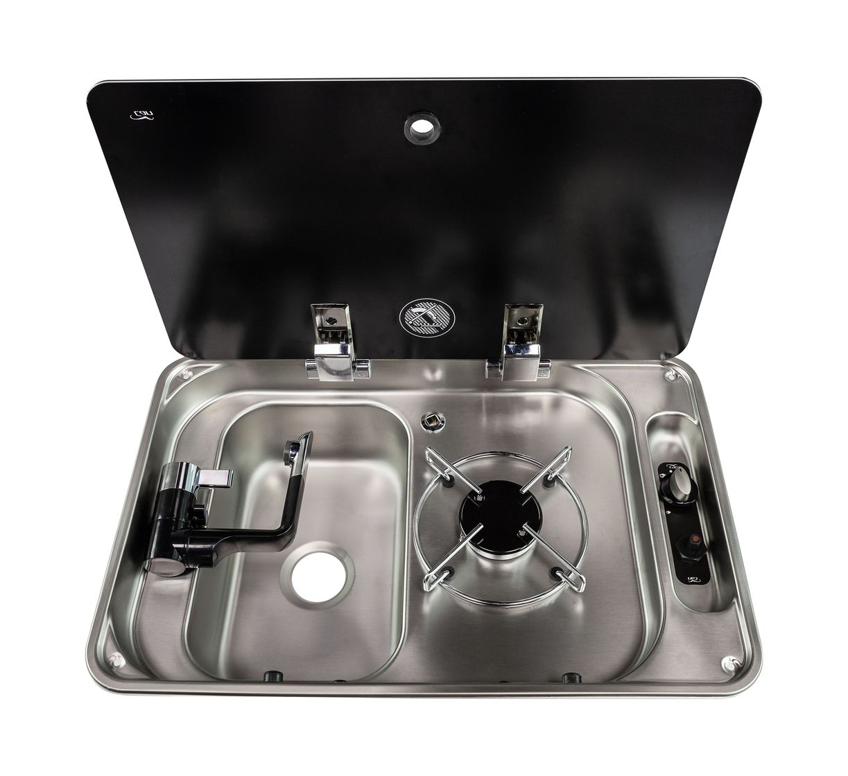 картинка Плита газовая с мойкой, стеклянная крышка