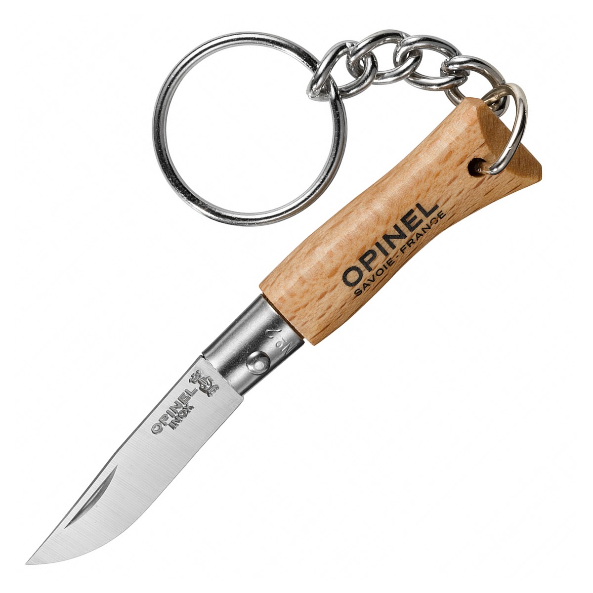 картинка Нож-брелок Opinel №2, нержавеющая сталь, бук