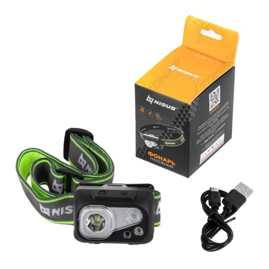 картинка Фонарь налобный NISUS водонепроницаемый 300LM, IPX7, USB