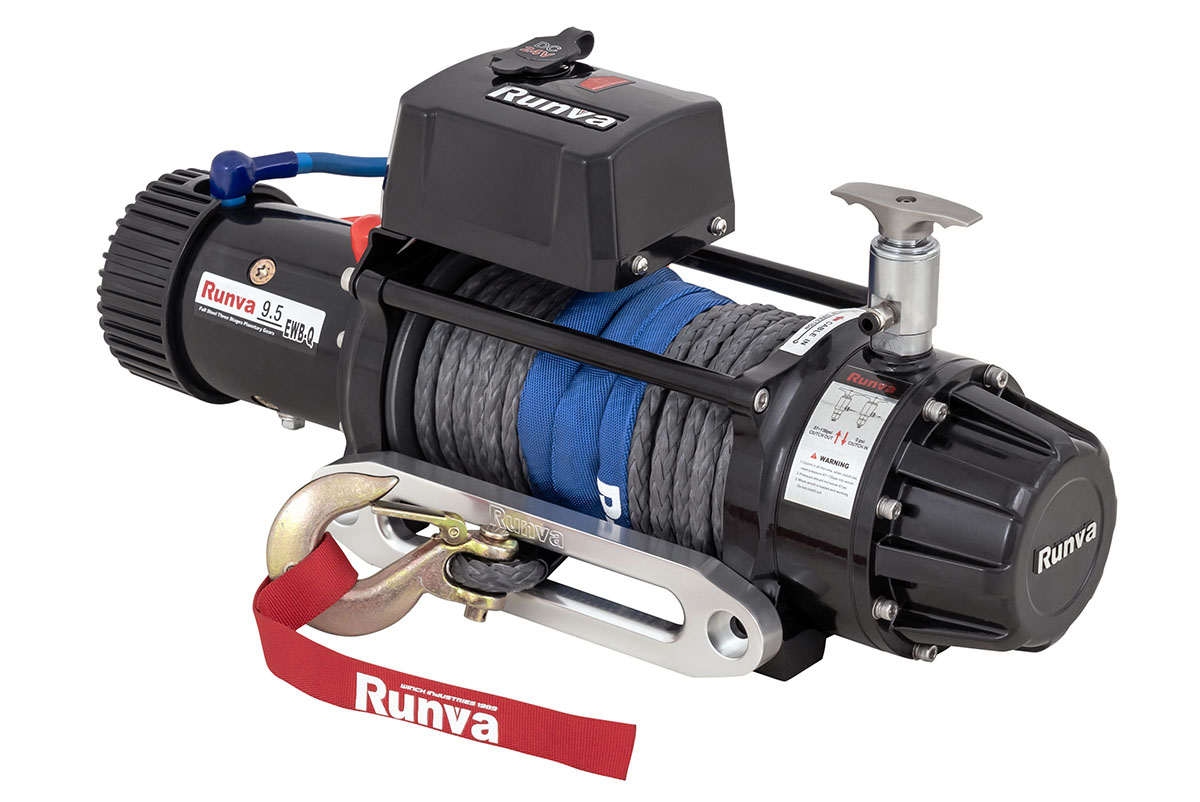 ЛебёдкаRunva EWB9500-Q-SRMAC 24V 4350 кг, влагозащищенная, комбинированный роспуск, синтетический трос