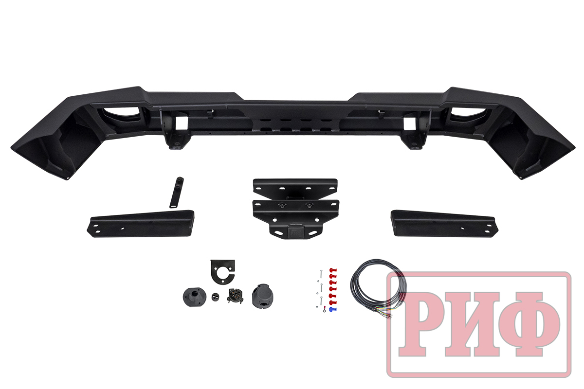 картинка Бампер задний РИФ Jeep Wrangler JL 2018+ с квадратом под фаркоп и фонарями, стандарт