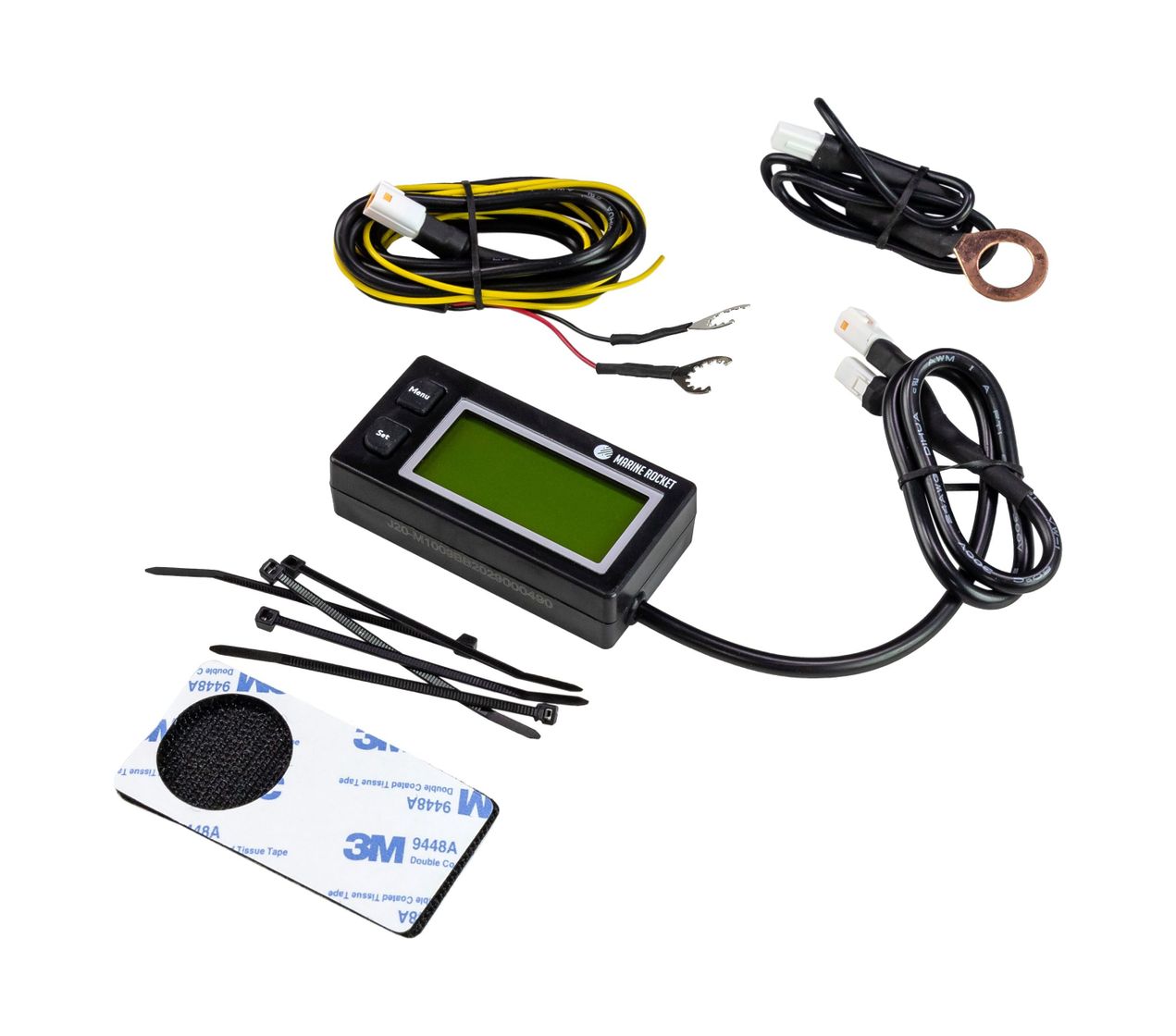 картинка Тахометр универсальный со счетчиком моточасов, датчиком температуры, вольтметром, подсветкой, сменная батарейка