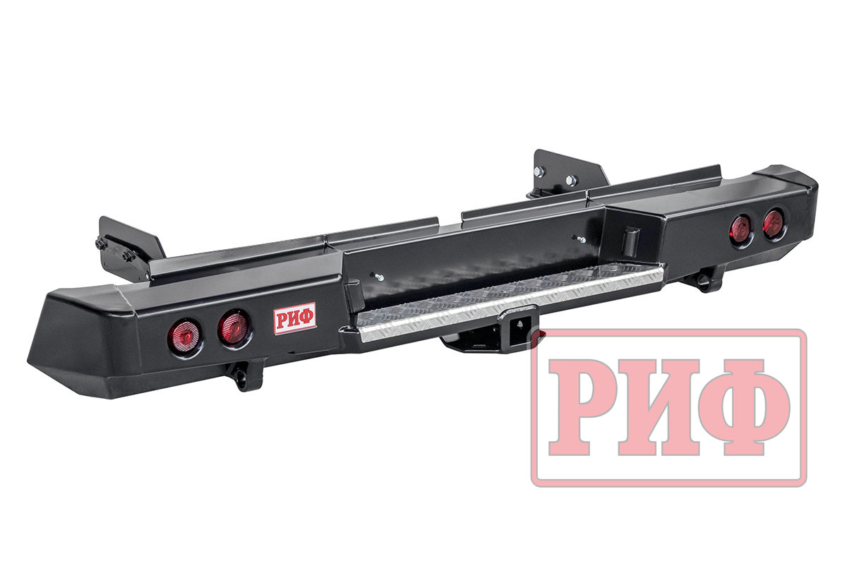 картинка Бампер задний РИФ Mitsubishi L200 2019+ с квадратом под фаркоп и фонарями