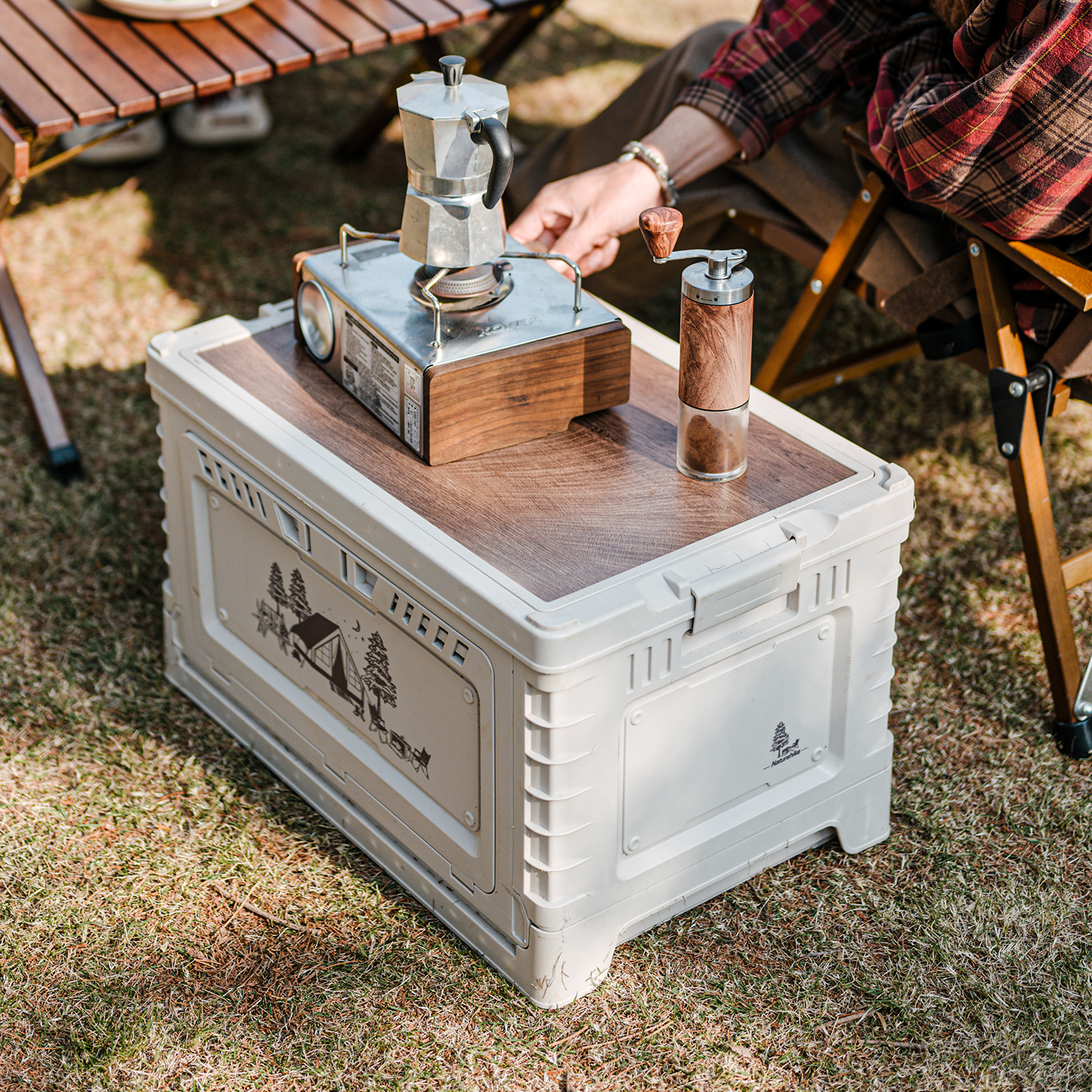 картинка Ящик туристический Naturehike 50 л, трансформер, со столешницей, бежевый