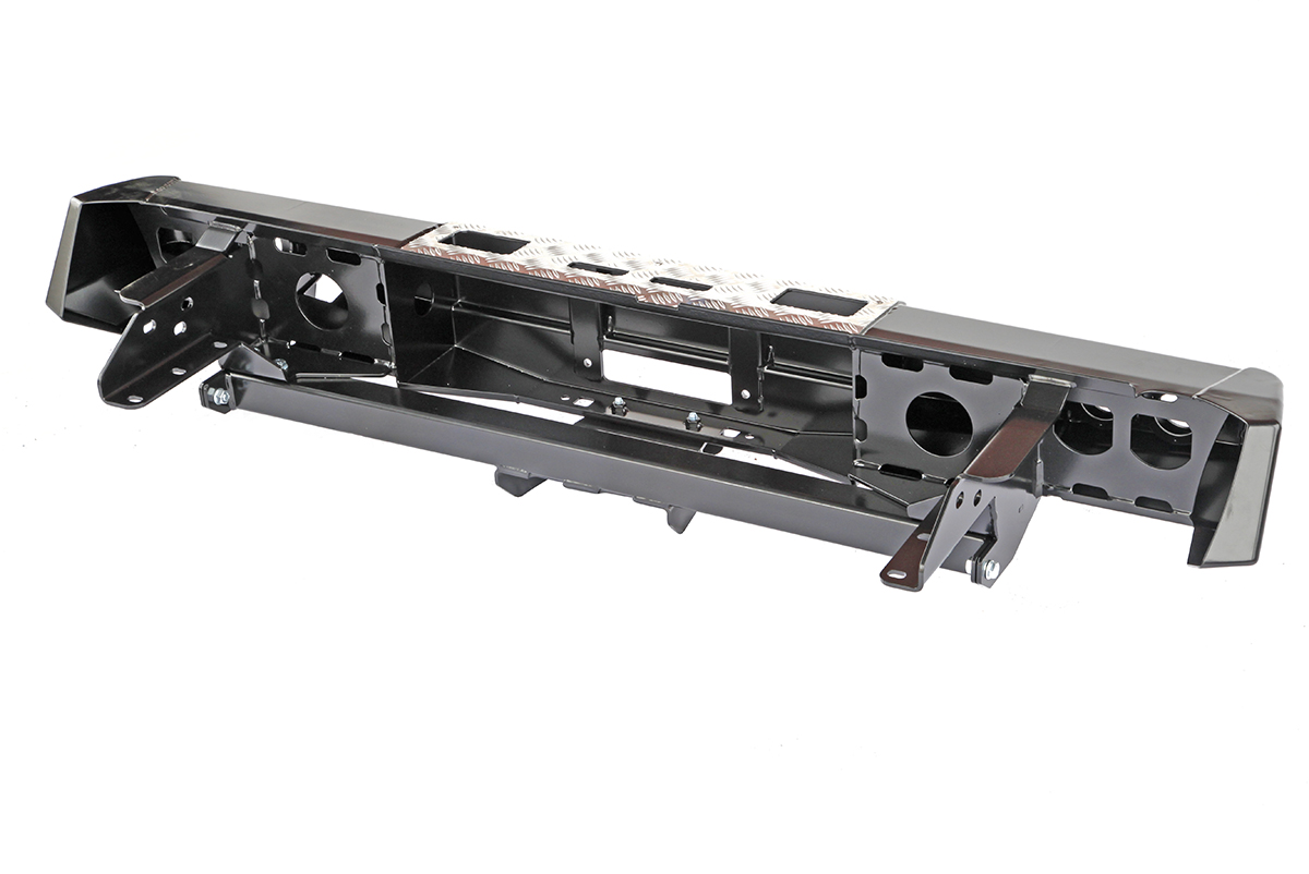 картинка Бампер задний РИФ Nissan Navara D40 2005-2014 с площадкой под лебёдку, квадр. под фаркоп и фонарями