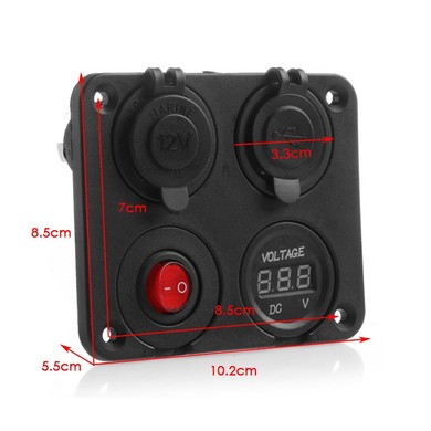 картинка Гнездо прикуриватель + 2USB + вольтметр + выключатель