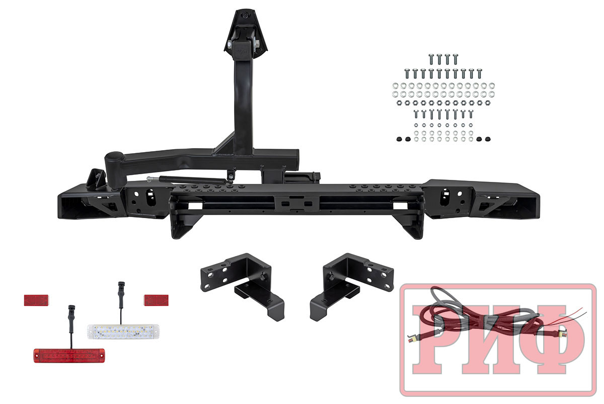картинка Бампер задний УАЗ Хантер с фонарями, калиткой, возможностью установки фаркопа, стандарт RIF469-21225 "РИФ"