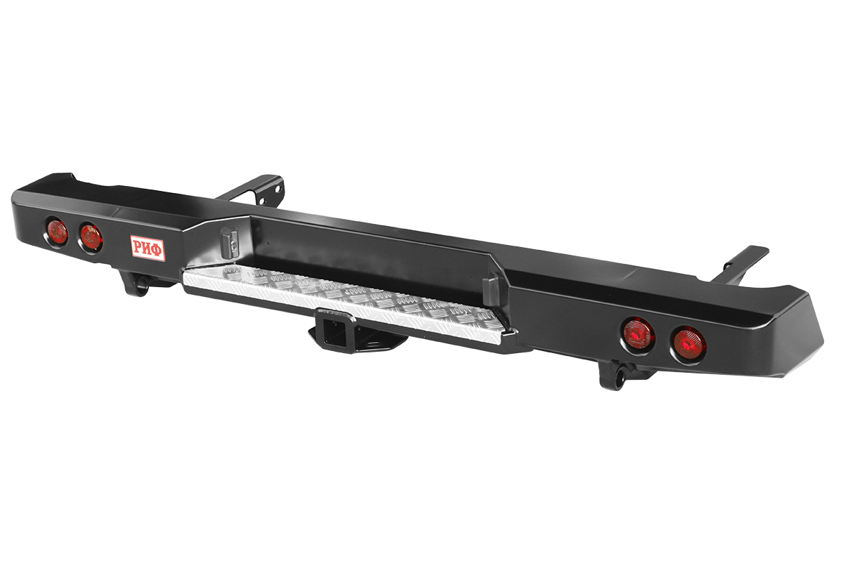 картинка Бампер задний РИФ Toyota Hilux 2005-2014 с квадратом под фаркоп и фонарями, лифт 50 мм