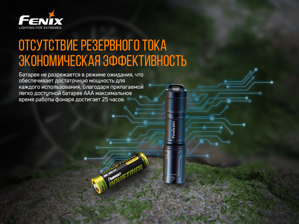Фонарь Fenix E01 V2.0, черный