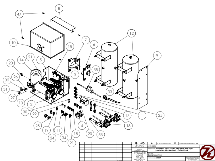 картинка Механическая система самовыравнивания подвески с двумя компрессорами (4-рычажная подвеска)