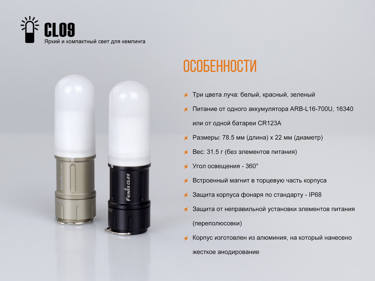 картинка Фонарь Fenix CL09 серый