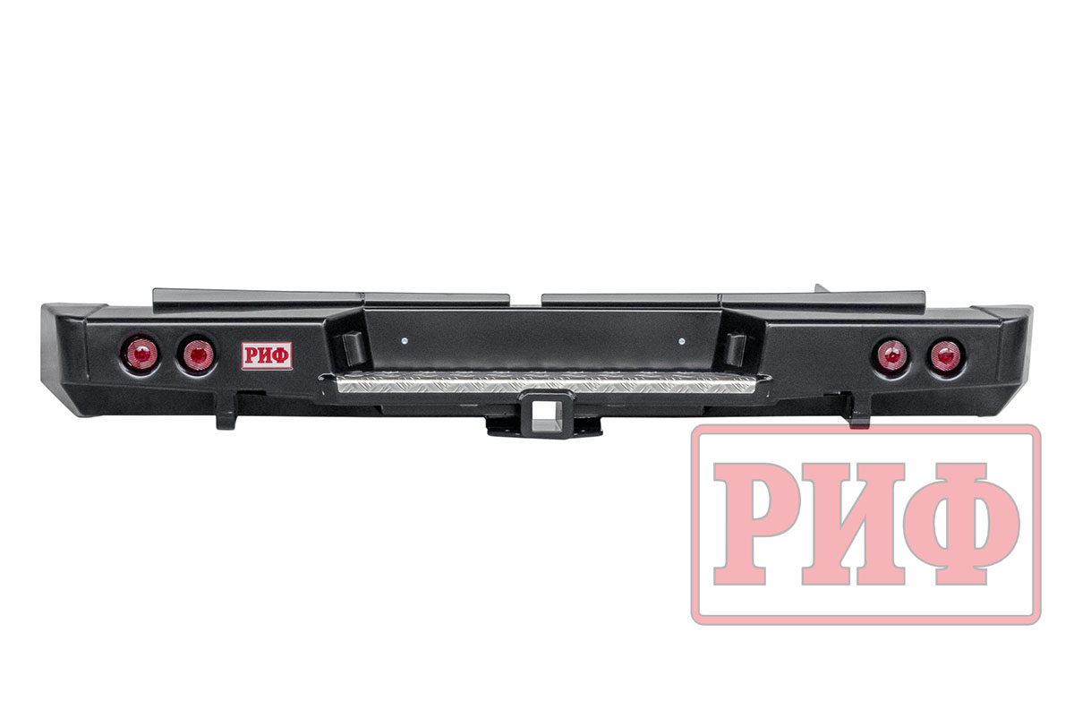 картинка Бампер задний РИФ Mitsubishi L200 2019+ с квадратом под фаркоп и фонарями