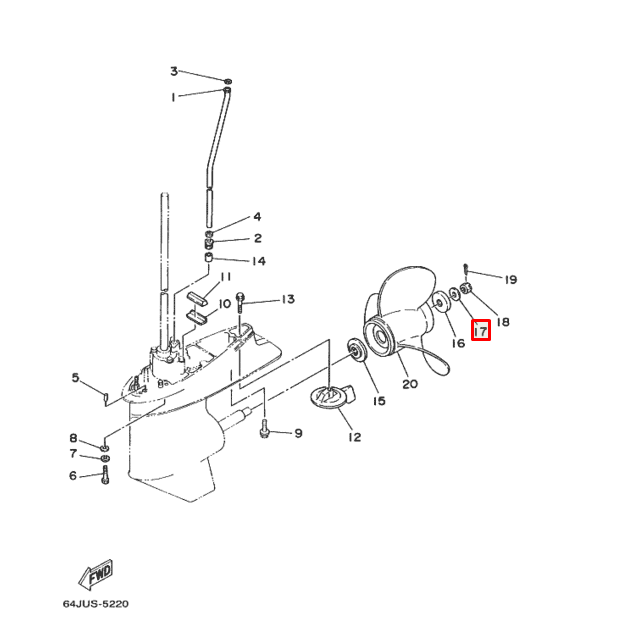 Шайба гайки гребного винта Yamaha 60-90; F40-60 (Osaka)
