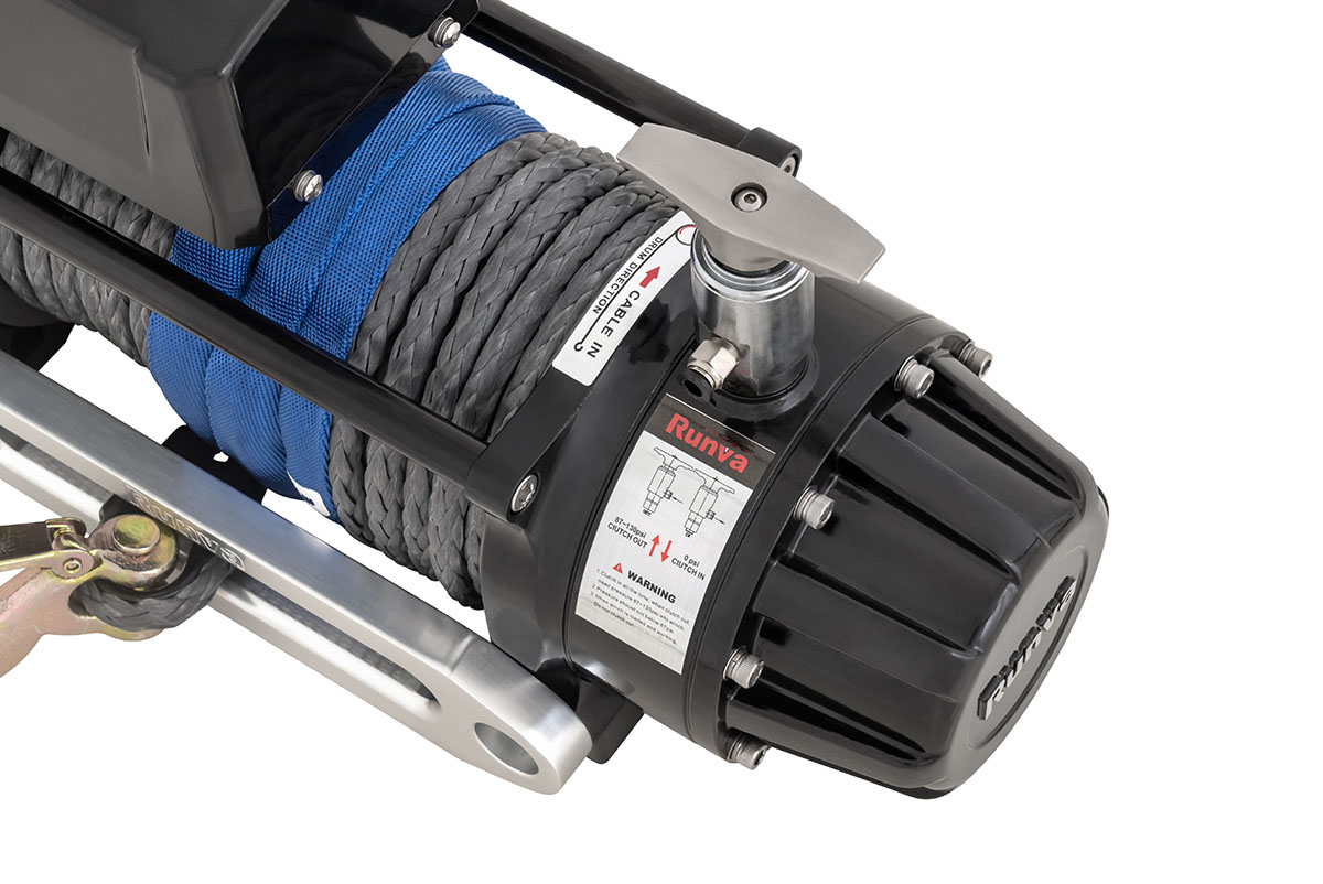 ЛебёдкаRunva EWB9500-Q-SRMAC 24V 4350 кг, влагозащищенная, комбинированный роспуск, синтетический трос