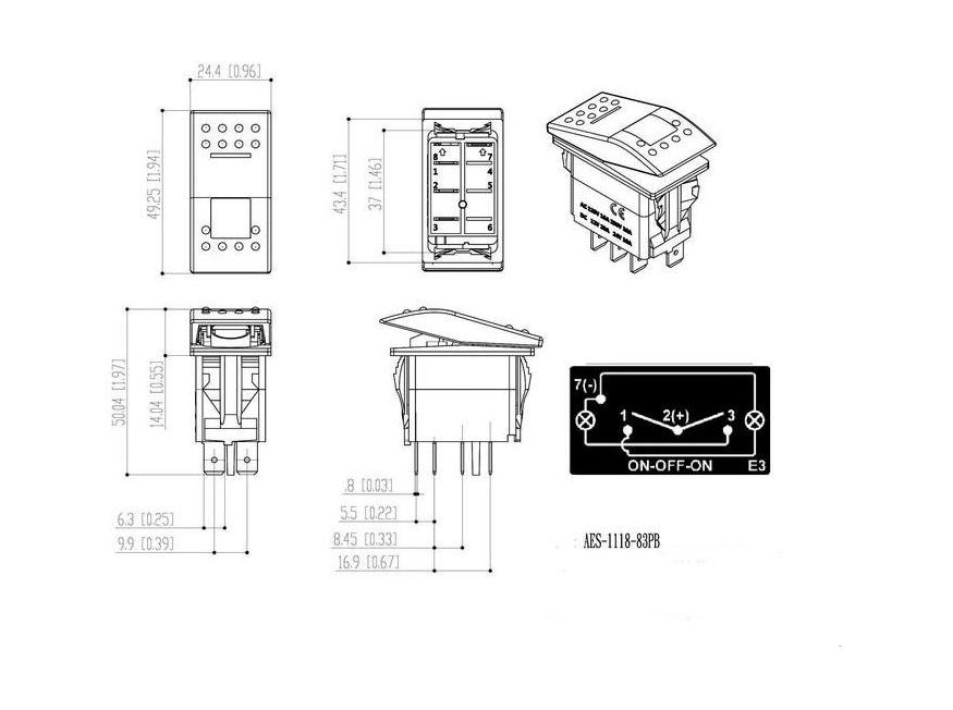 картинка Переключатель трехпозиционный ON-OFF-ON 12 В/20А 4Р с подсветкой