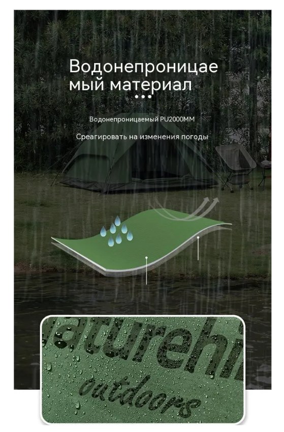 картинка Палатка Naturehike 3-местная, быстросборная, алюминиевый каркас, серо-зеленая